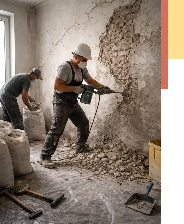 Демонтаж штукатурки со стен в Сланцах от 7439 руб/м² — быстро и недорого | ОТДЕЛОЧНИК-Слы