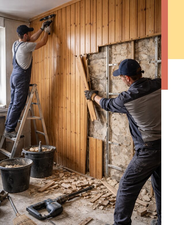 Демонтаж вагонки со стен в Сланцах от 1498 руб. — снятие, удаление, срочно | ОТДЕЛОЧНИК-Слы