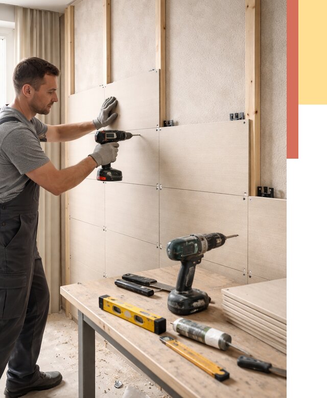 Монтаж МДФ панелей на стены в Сланцах от 1292 руб. под ключ | ОТДЕЛОЧНИК-Слы