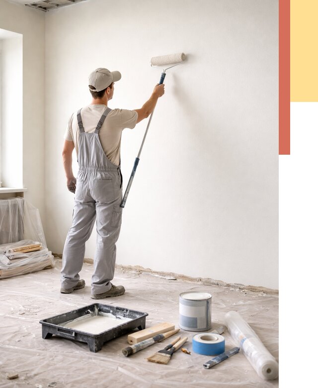 Покраска стен водоэмульсионной краской в Сланцах от 465 руб. за м² | ОТДЕЛОЧНИК-Слы