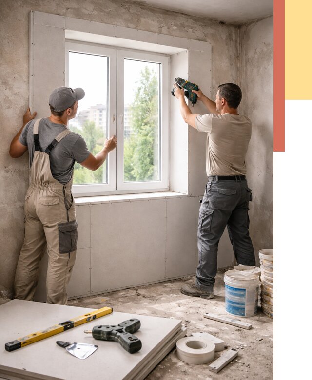 Монтаж откосов из гипсокартона в Сланцах от 4649 руб. под ключ | ОТДЕЛОЧНИК-Слы