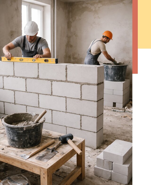 Кладка перегородок из газобетона в Сланцах от 3306 руб. под ключ | ОТДЕЛОЧНИК-Слы