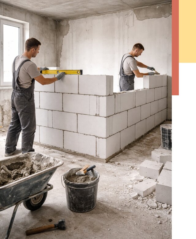 Кладка перегородок из ПГП в Сланцах от 2583 руб./м2 — монтаж и возведение под ключ | ОТДЕЛОЧНИК-Слы