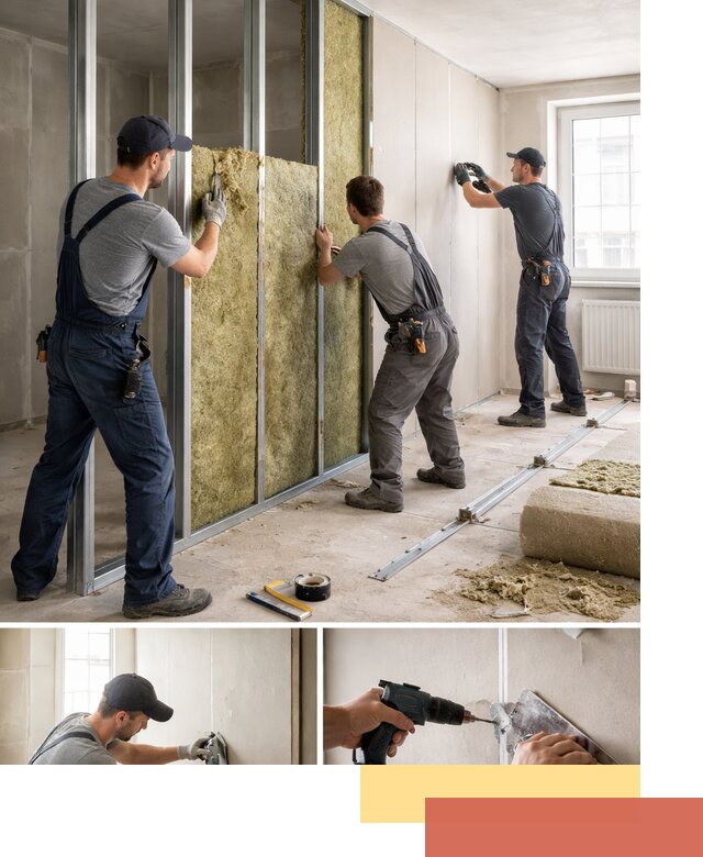 Перегородка из гипсокартона с шумоизоляцией в Сланцах — монтаж под ключ