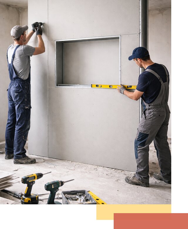 Перегородка из гипсокартона с нишей под декор в Сланцах