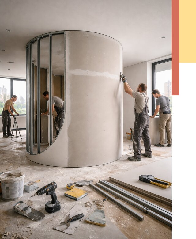 Радиусная перегородка из гипсокартона в Сланцах от 2996 руб. под ключ | ОТДЕЛОЧНИК-Слы