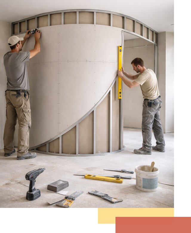 Радиусная перегородка из гипсокартона в Сланцах под ключ