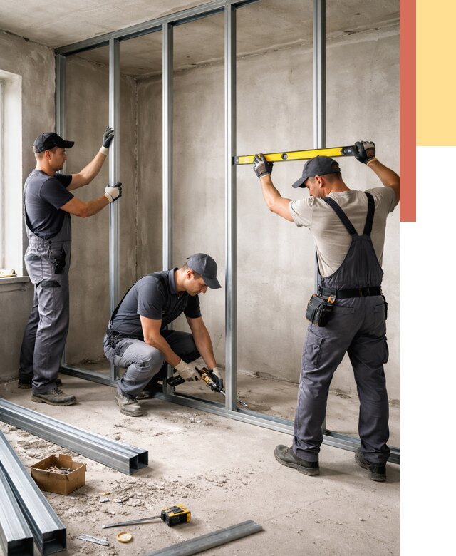 Монтаж каркаса перегородки из профиля в Сланцах от 775 руб. | ОТДЕЛОЧНИК-Слы