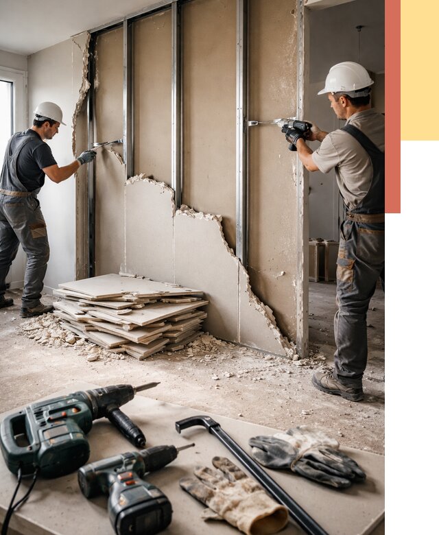 Демонтаж перегородки из гипсокартона в Сланцах от 1240 руб. быстро и недорого | ОТДЕЛОЧНИК-Слы