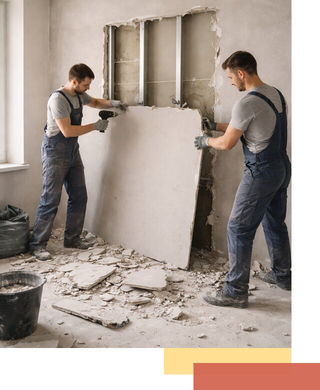 Демонтаж перегородки из гипсокартона в Сланцах быстрый и аккуратный