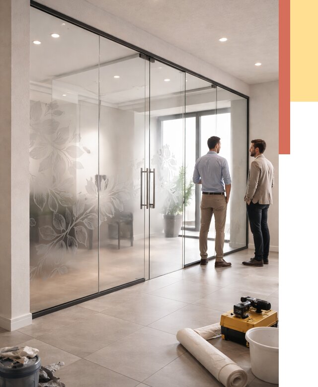 Стеклянные перегородки с рисунком в Сланцах от 12915 руб. монтаж и нанесение | ОТДЕЛОЧНИК-Слы