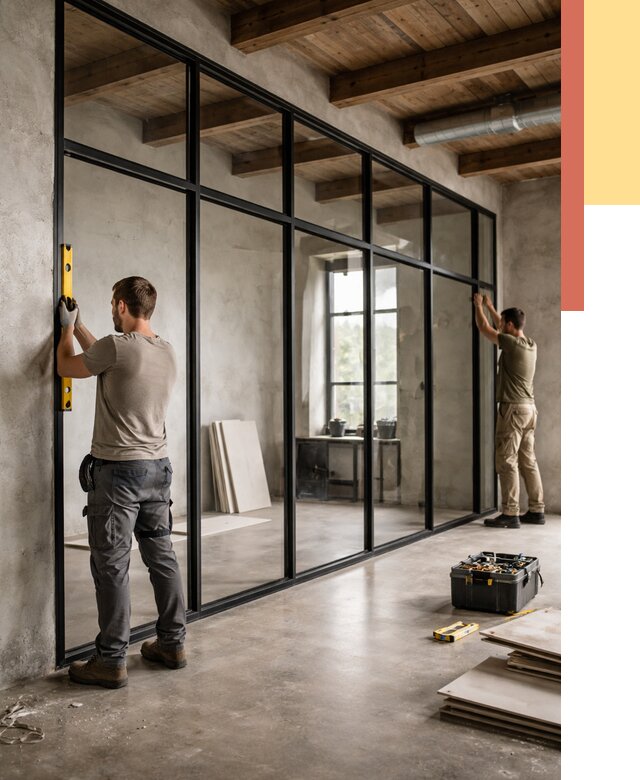 Стеклянные перегородки лофт в Сланцах от 10849 руб. под ключ | ОТДЕЛОЧНИК-Слы