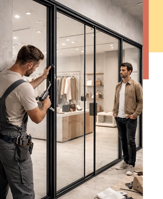 Стеклянные перегородки для магазинов в Сланцах от 8472 руб. под ключ | ОТДЕЛОЧНИК-Слы