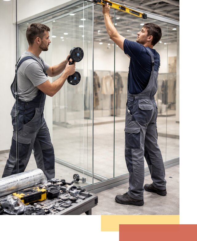 Стеклянные перегородки для магазинов в Сланцах — монтаж и установка