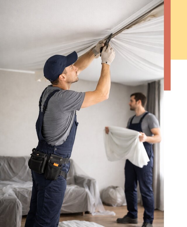 Демонтаж натяжного потолка в Сланцах от 4649 руб. — снятие и разбор под ключ | ОТДЕЛОЧНИК-Слы