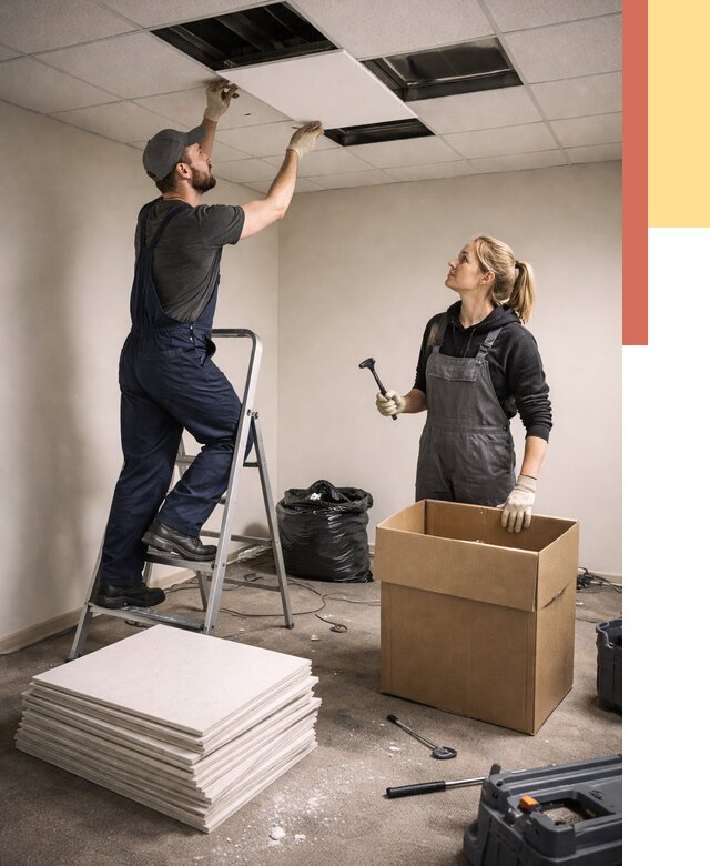 Демонтаж потолочной плитки в Сланцах от 4649 руб. быстро и недорого | ОТДЕЛОЧНИК-Слы