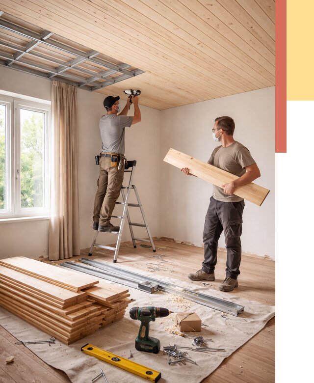 Монтаж потолка из вагонки в Сланцах от 6716 руб. | Быстро и недорого — ОТДЕЛОЧНИК-Слы