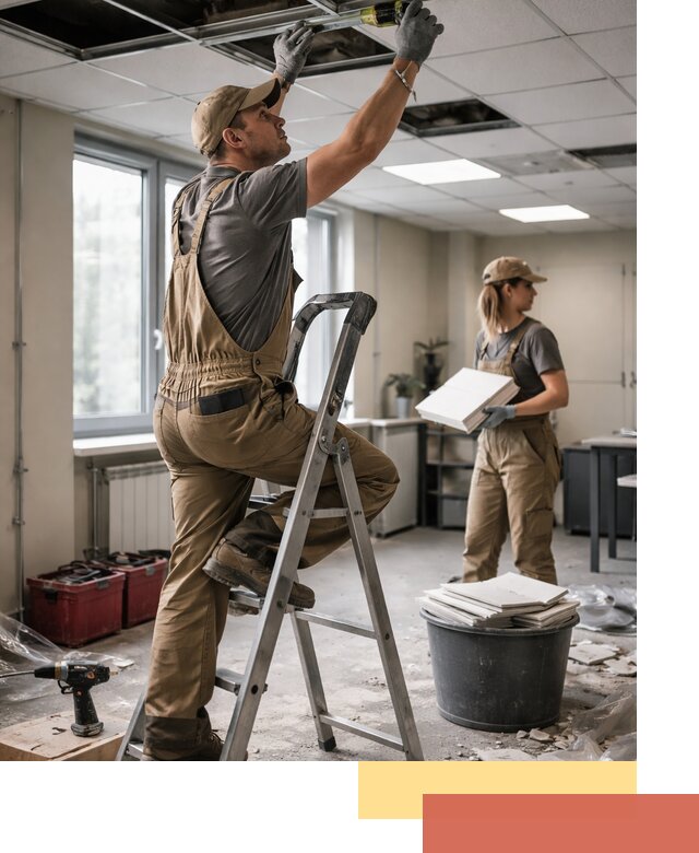 Ремонт потолка Армстронг и замена плит в Сланцах