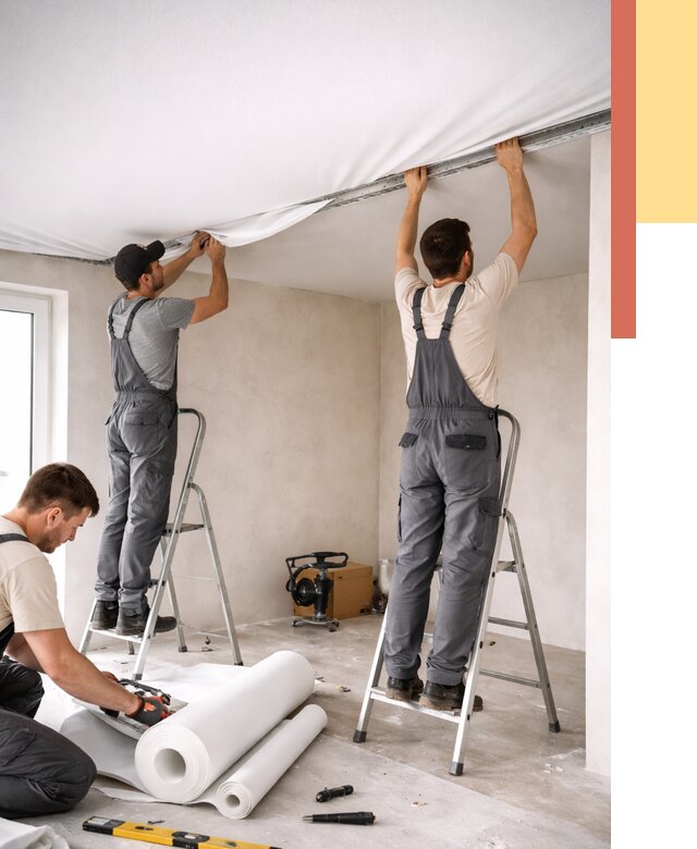 Монтаж тканевого натяжного потолка в Сланцах от 3616 руб. под ключ | ОТДЕЛОЧНИК-Слы