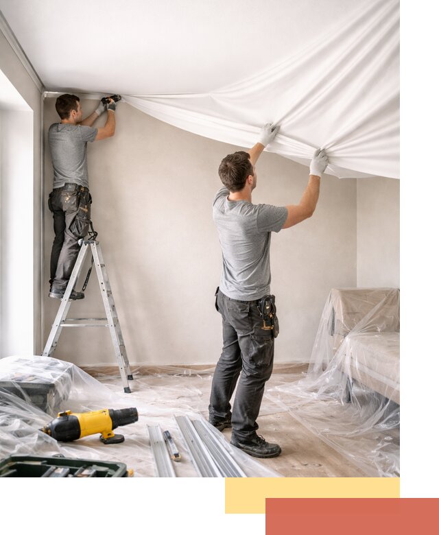 Монтаж тканевого натяжного потолка в Сланцах недорого и быстро