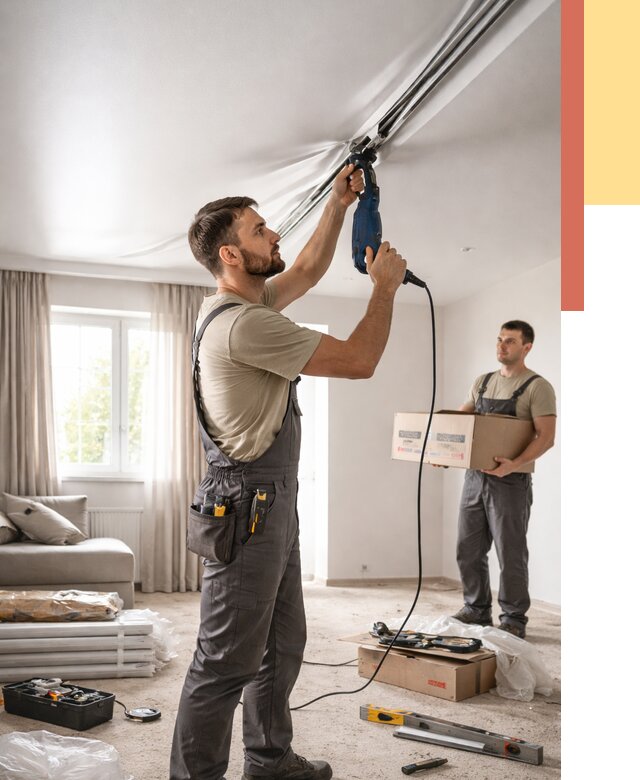 Монтаж сатинового натяжного потолка в Сланцах от 3616 руб. | Быстро, недорого — ОТДЕЛОЧНИК-Слы