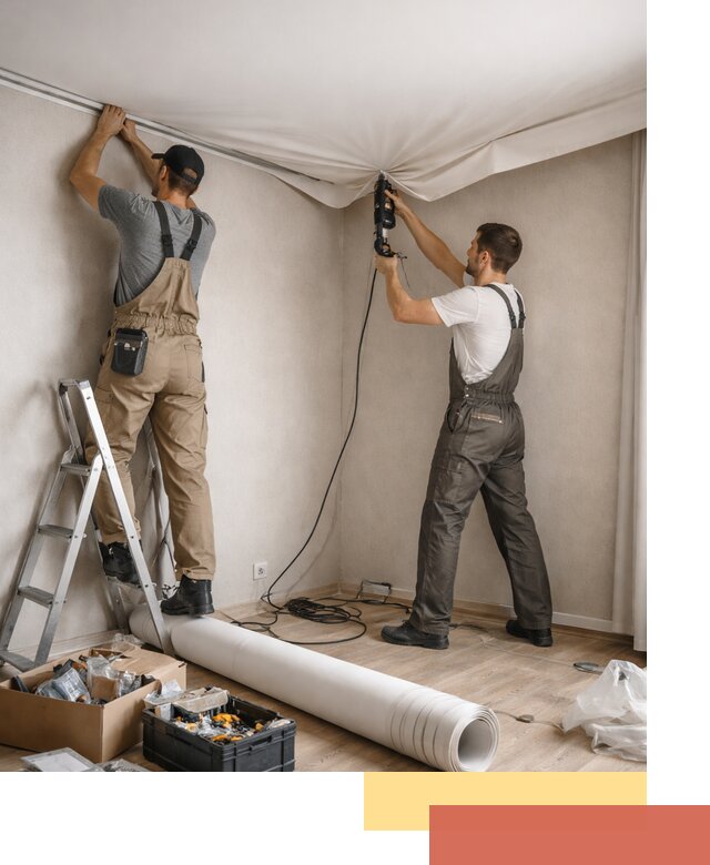 Монтаж цветного натяжного потолка в Сланцах за один день