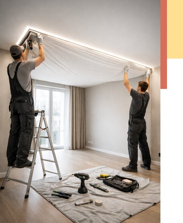 Монтаж парящего натяжного потолка в Сланцах от 4649 руб. быстро и недорого | ОТДЕЛОЧНИК-Слы