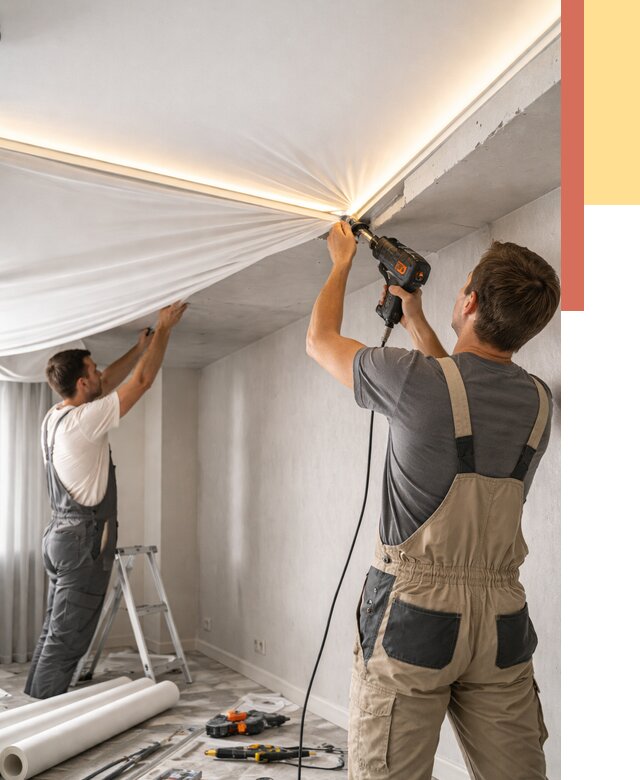 Монтаж натяжного потолка с подсветкой в Сланцах от 982 руб. | ОТДЕЛОЧНИК-Слы