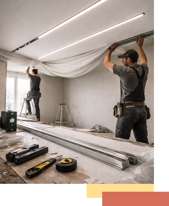 Монтаж натяжных потолков со световыми линиями в Сланцах