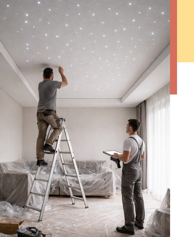 Монтаж натяжного потолка «звездное небо» в Сланцах от 6716 руб. | ОТДЕЛОЧНИК-Слы