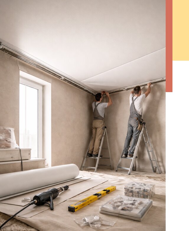 Монтаж натяжного потолка в спальне в Сланцах от 3926 руб. под ключ | ОТДЕЛОЧНИК-Слы