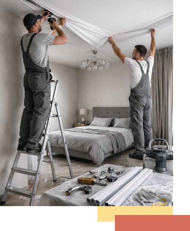 Монтаж натяжного потолка в спальне в Сланцах