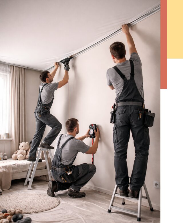 Монтаж натяжного потолка в детской в Сланцах от 3616 руб. — быстро и недорого | ОТДЕЛОЧНИК-Слы