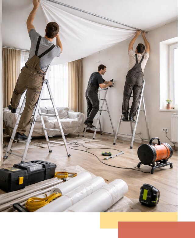 Монтаж натяжного потолка в гостиной в Сланцах