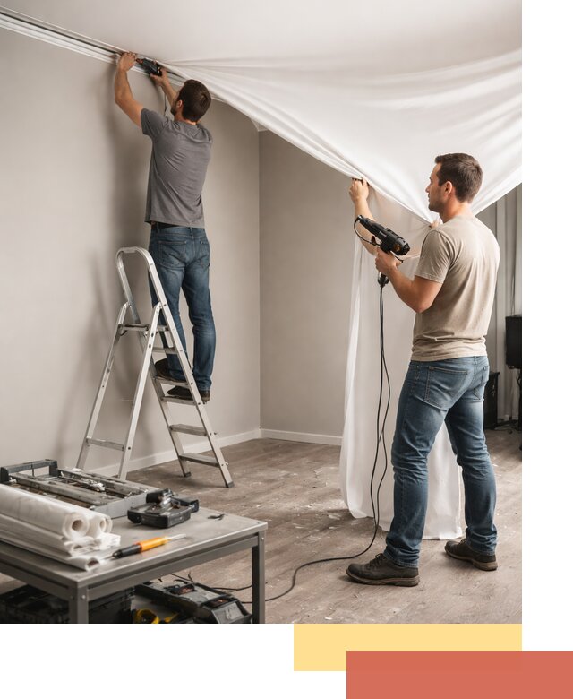 Монтаж натяжного потолка в студии в Сланцах