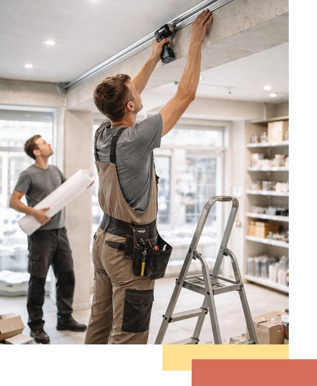 Монтаж натяжных потолков в магазине в Сланцах