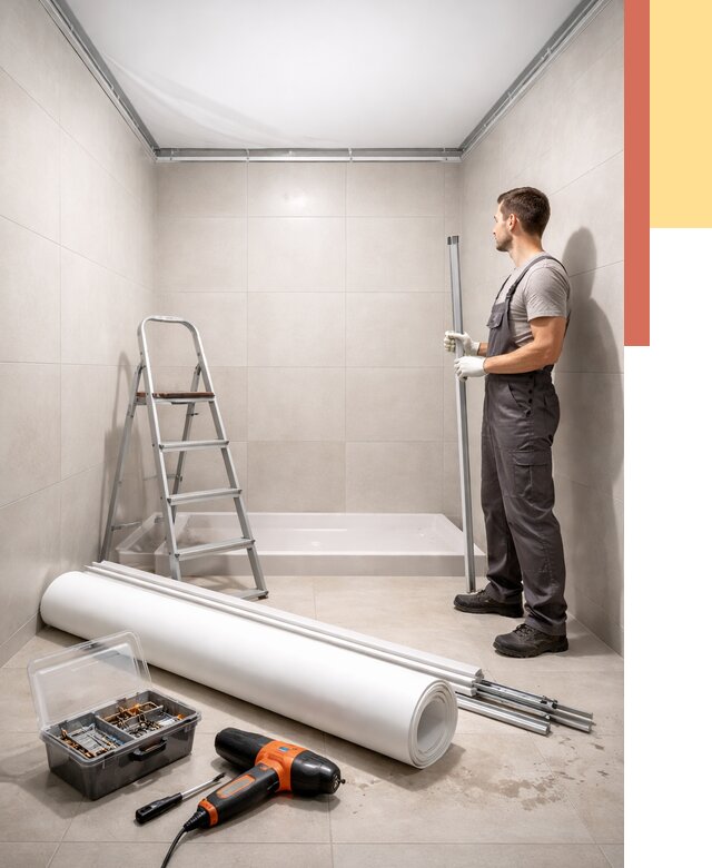 Монтаж натяжного потолка в санузле в Сланцах от 1911 руб. — ОТДЕЛОЧНИК-Слы