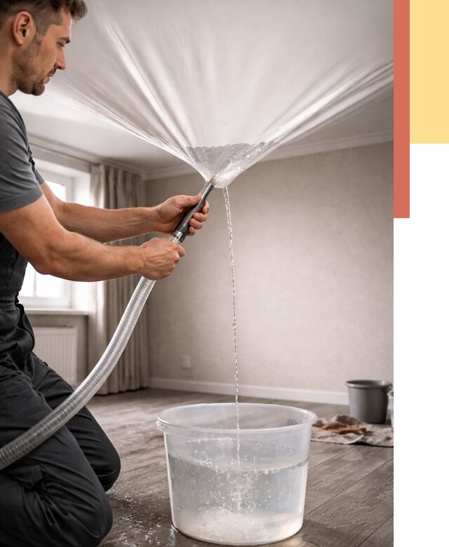 Слив воды с натяжного потолка в Сланцах от 2583 руб. быстро и недорого | ОТДЕЛОЧНИК-Слы