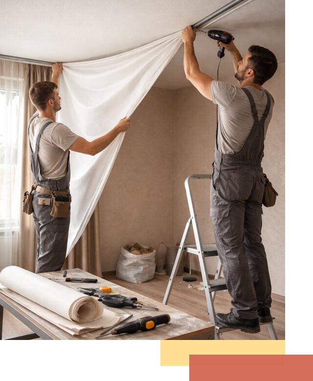 Замена полотна натяжного потолка в Сланцах быстро и качественно