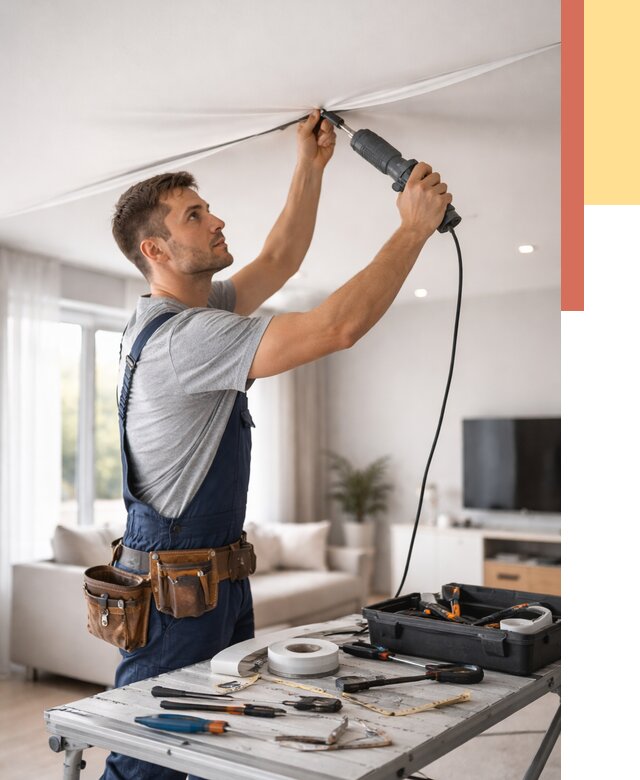 Ремонт натяжных потолков в Сланцах от 9815 руб. под ключ — ОТДЕЛОЧНИК-Слы