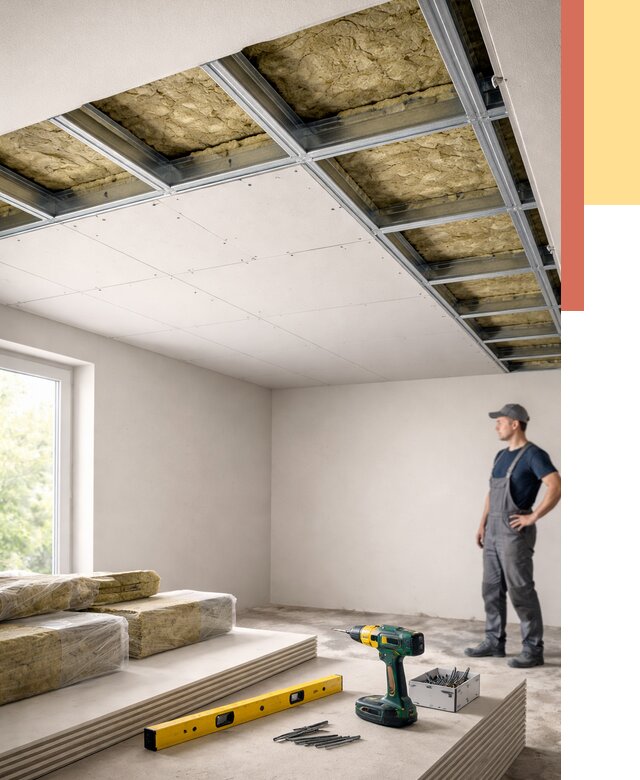 Звукоизоляция потолка ГКЛ в Сланцах от 982 руб. — монтаж под ключ | ОТДЕЛОЧНИК-Слы