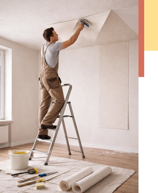 Поклейка обоев на потолок в Сланцах от 4649 руб. быстро и недорого | ОТДЕЛОЧНИК-Слы